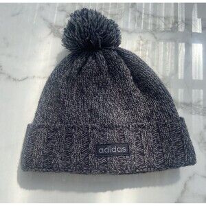 Adidas Gray Pom Pom Beanie Fleece Lined Knit Winter Hat OSFM